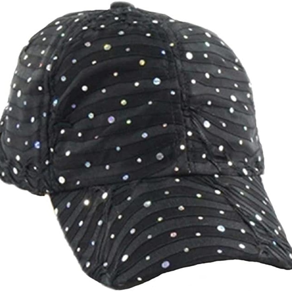 Black Baseball Cap Bling Sparkle Hat Adjustable Strap Back Curved Brim Womens OS